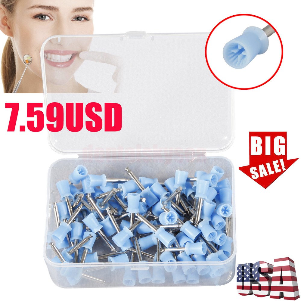 100 pcs Dental Polishing Polish Prophy Cups Latch Type Brushes Polisher cup Blue