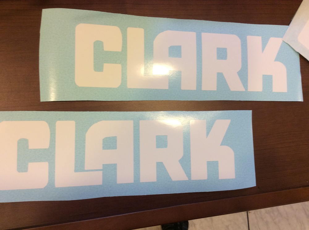 Clark Forklift Decal part # 3798346 white vinyl Qty 2 will be shipped