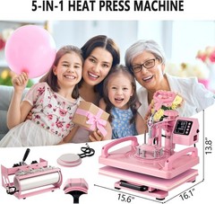 5 in 1 Heat Press Machine Digital Transfer Sublimation T-Shirt /Mug/Plate Hat