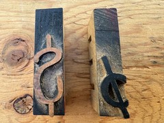 Two piece set Antique Letterpress WOOD TYPE Dollar & Cent Sign Cha-Ching $