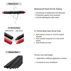 BLACK φ 6.4mm 1/4″ Heat Shrink Tubing Dual Wall 3:1 Marine Adhesive Glue Lined