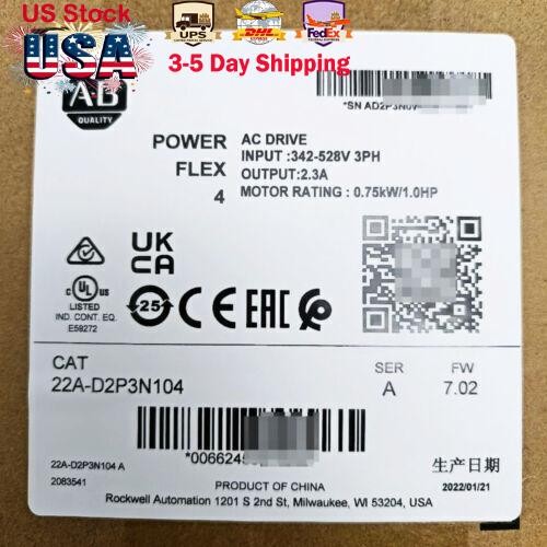 22AD2P3N104 Allen-Bradley 22A-D2P3N104 /A 4 0.75 kW 1 HP AC Drive US Free Tax