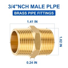 2 PCS EFIELD 3/4″ x3/4″ Male NPT Hex Nipple Pipe Adapters ,Brass Fittings