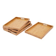 Bamboo Serving Trays 4-Piece Set Rectangular 18.1 × 13 × 1.4 In Log Color