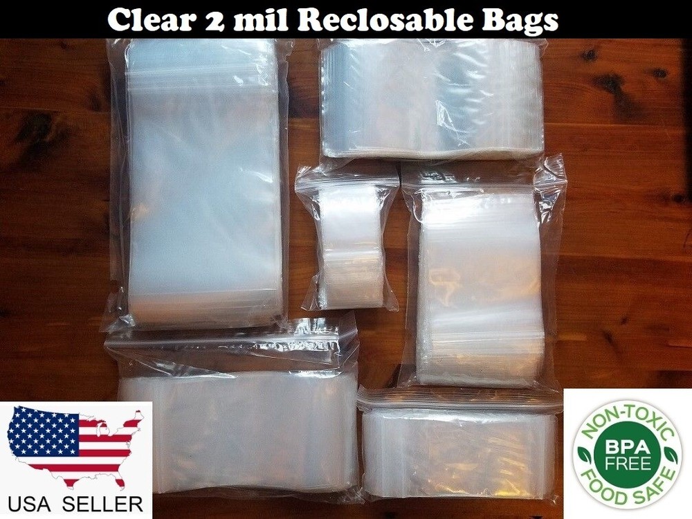 Clear Reclosable Zip Seal Plastic 2-Mil Bags Jewelry Zipper Top Lock Baggies