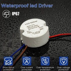 LED Driver 15 Watts Waterproof IP67, Power Supply 12V 1.25A, Round LED…