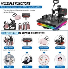 8IN1 Combo Heat Press Machine 15″x15″ Sublimation Transfer T-Shirt Mug Plate Hat