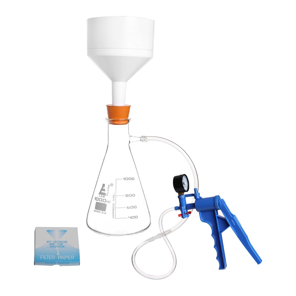 1000mL Filtration Kit- Flask, Pump, Funnel, Filter, Tubing, Stopper – Eisco Labs