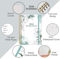 2026 Running Journal, Runner’s Day-by-Day Log 2026, 12 A5, Teal Flowers