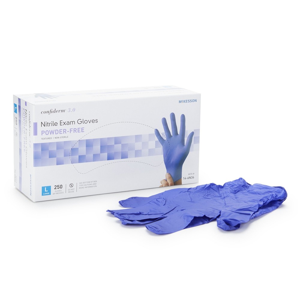 McKesson Confiderm 3.0 Nitrile Exam Glove Standard Cuff Length LARGE 250 per Box