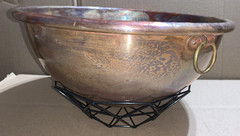 Heavy Solid Copper 14″ Bowl Kettle Rolled Edge Round Base Made In France Antique