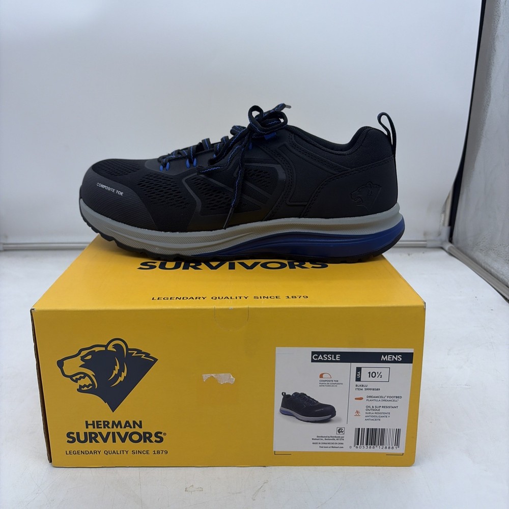 Herman Survivors Cassle Mens Black Blue Composite Toe Work Shoes 10.5 New