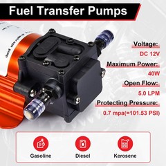 12V Electric Fuel Transfer Pump Kit For Gas Diesel w/ Hose Clips Cables 120GPH