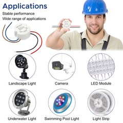 LED Driver 15 Watts Waterproof IP67, Power Supply 12V 1.25A, Round LED…