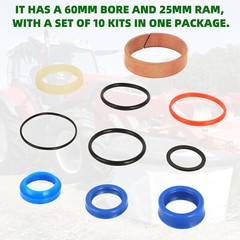 For KUHN GMD 700 Disc Mower 60mm Bore X 25mm Ram Hydraulic Cylinder Seal Kit US