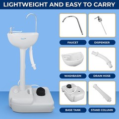 SereneLife Portable Hand Wash Sink Station w/Foot Pump 5+ Gallon 19L, White