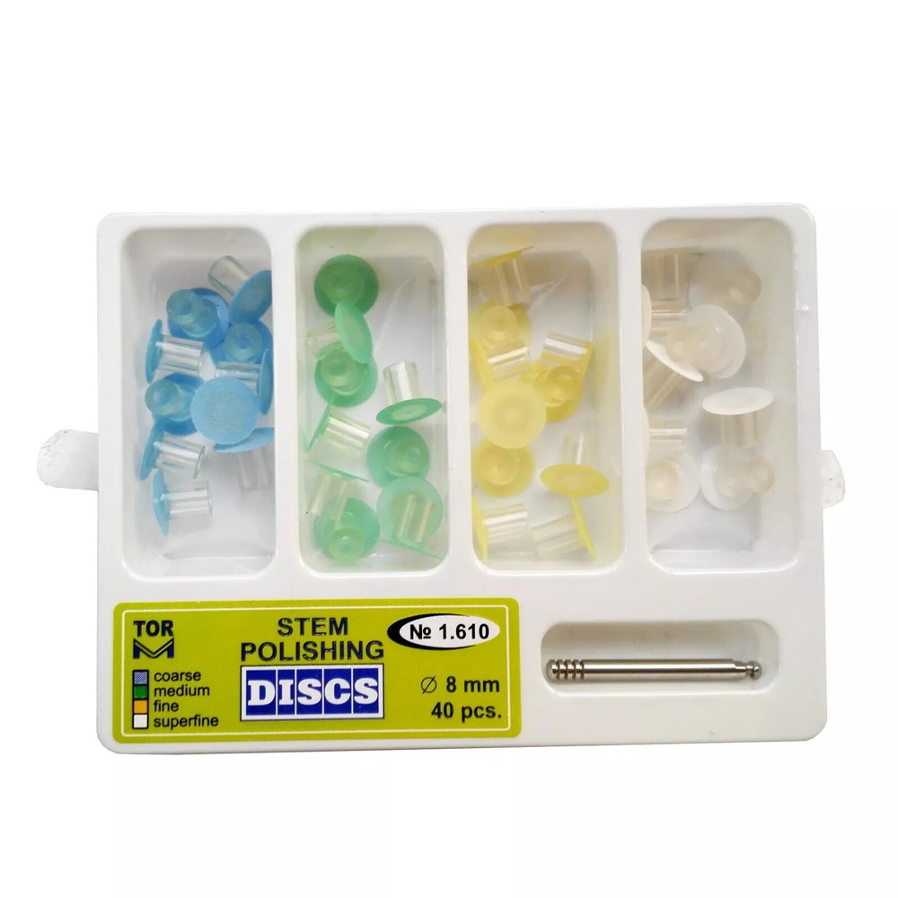Dental Stem Finishing Polishing Discs, Universal Kit, 40pcs/Pack (8MM) + Mandrel