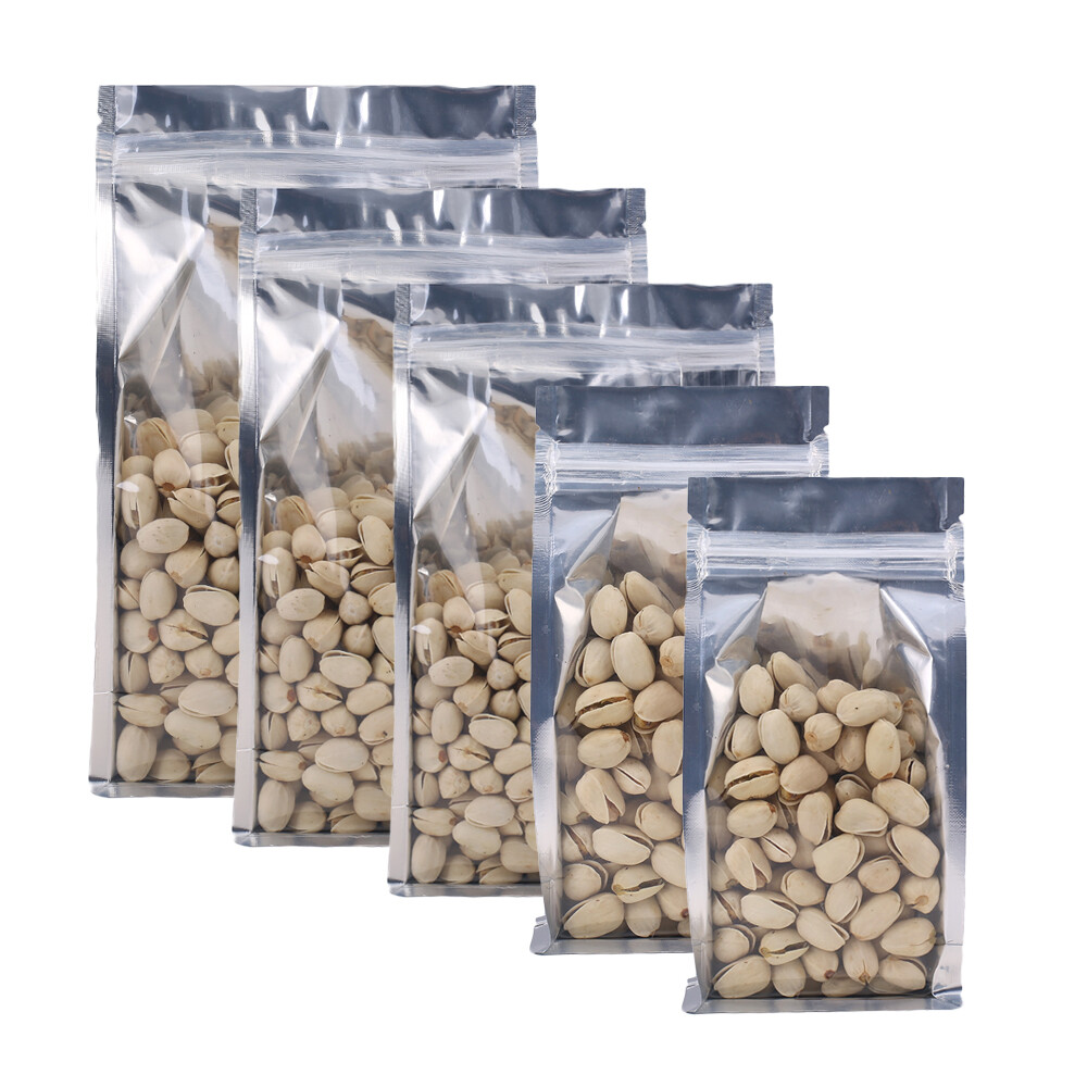 Clear/Silver/Silver Stand Up Zip Seal Mylar Bags w/Side Gusset Variety QTY Sizes