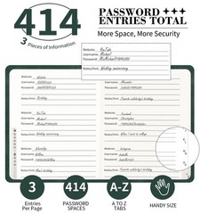 Password Book with Alphabetical Tabs, Small (4.5 x 5.9 inch), Green