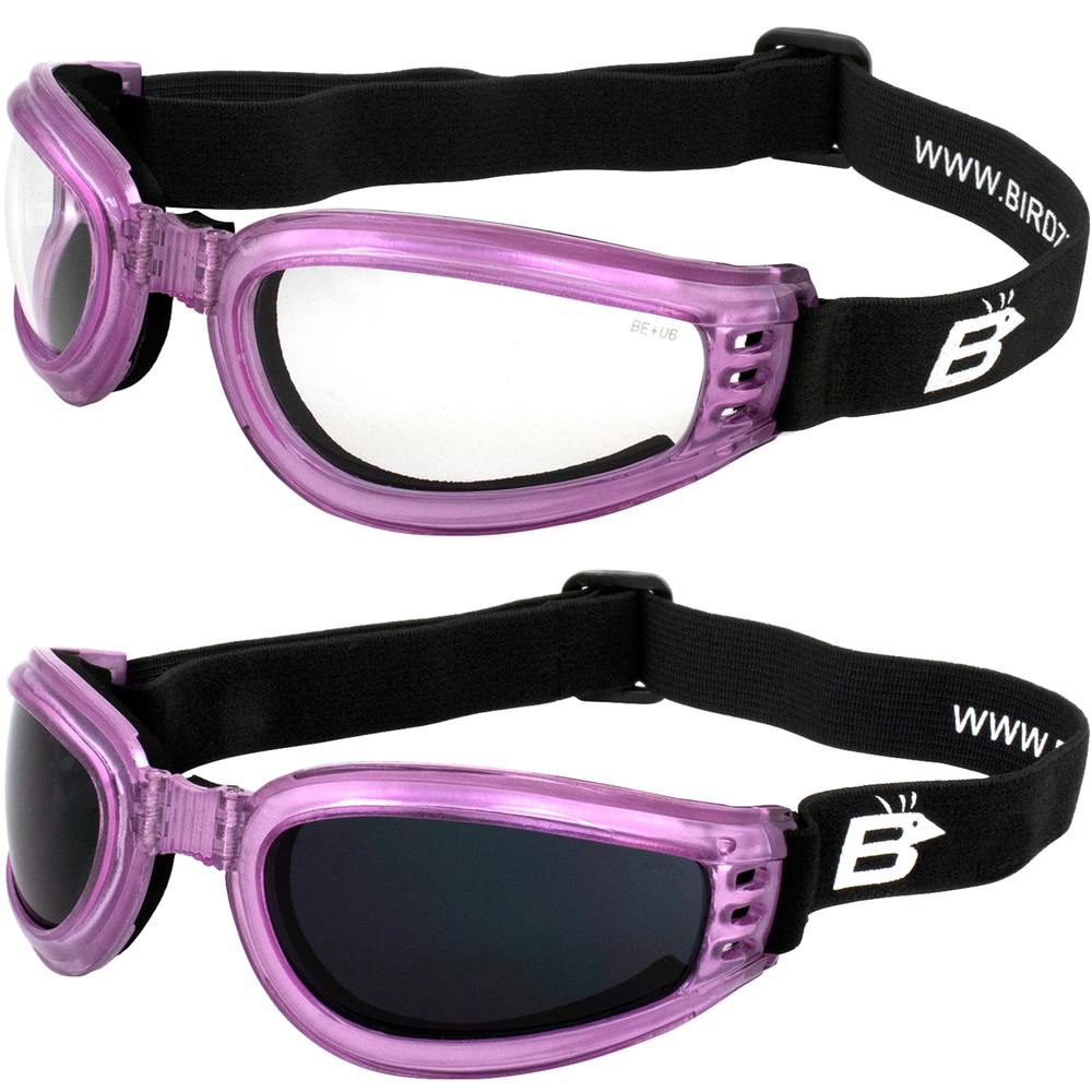 2 Birdz Cardinal Women’s Pink Motorcycle Goggles Super Dark + Clear Lenses