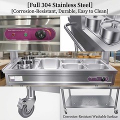 Commercial Food Warmer, 1800W Professiona Electric Steam Table 5 Trays + 2 Pots