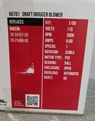 Packard 66781 Rheem Replacement Draft Inducer Blower Motor 115V 0.6 Amp