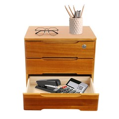 Wooden Desktop Storage Box 3-Tier Desk Organizer w/ Lockable Drawers 30kg max.