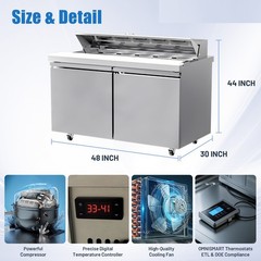 Commercial Refrigerator 48” Salad Sandwich Prep Table W/12 Pans Kitchen Bars 2D