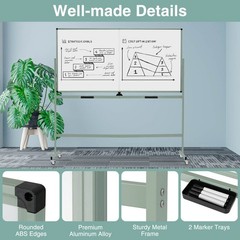 72″ x 36″ Double-Sided Magnetic Whiteboard w/ Stand and Aluminum Alloy Frame