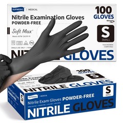 Supmedic Disposable Nitrile Gloves, Chemical Resistant, Small, Small (Black)
