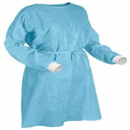 Non-Woven Isolation Gown w/ Knit Cuff Fluid-Resistant Blue 45g Size Medium 10/pk