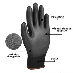 240 Pairs Ultra-Thin Black PU Work Gloves Polyurethane Palm Coated Nylon Safety