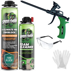 Sprayman X-Climate Pro Fire Block Foam Sealant 24oz 660g, 1 Pack – Gun Incl. Set