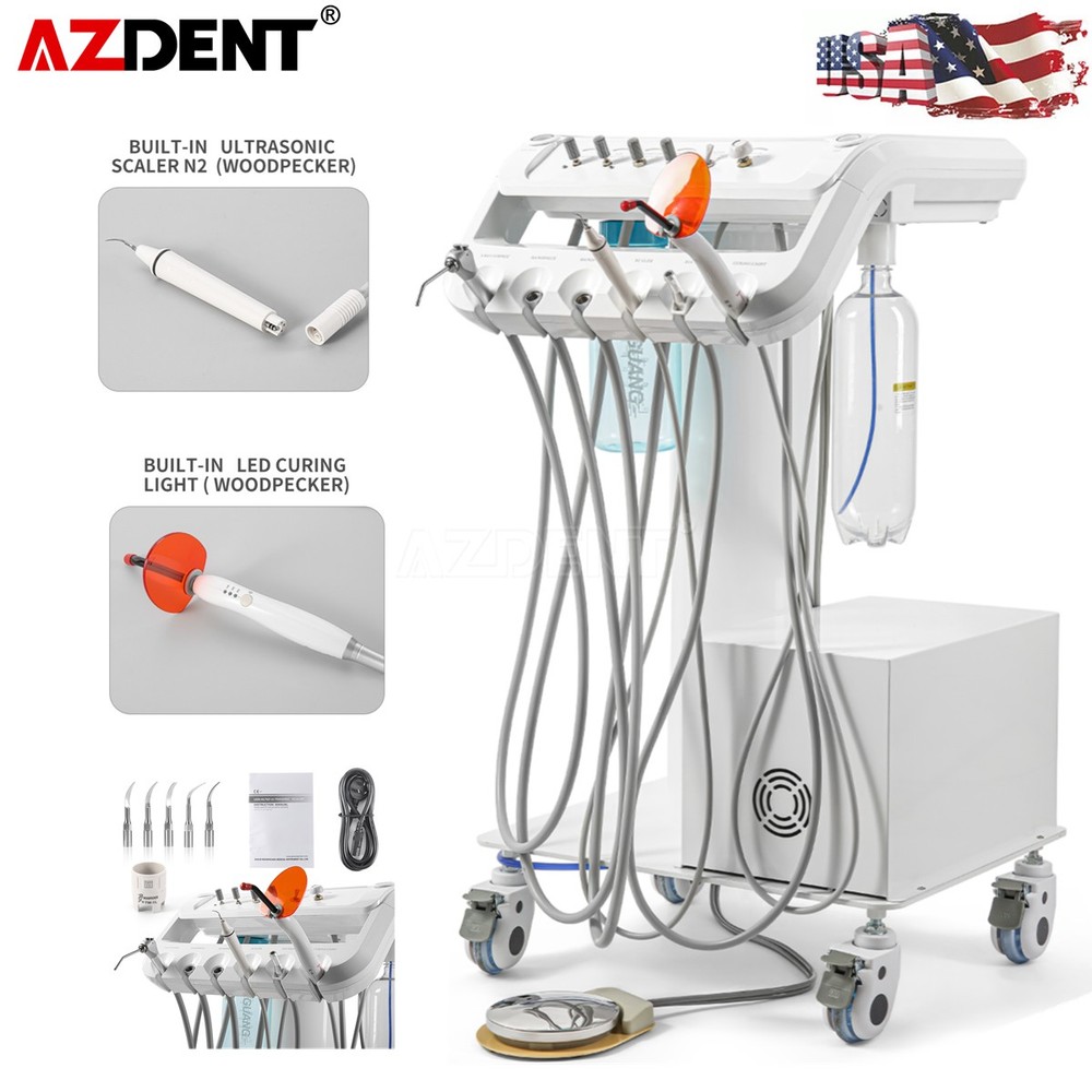 AZDENT Portable Dental Delivery Unit with Air Compressor Syringe Suction 4Holes