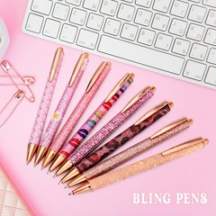 8 Pcs Pink Sparkly Pens for Women – Cute Glitter Ballpoint Pens with 10 Refil…