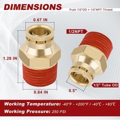 1/2″ Quick Push to Connect Fittings Brass Union Straight Joint DOT Approved 1…