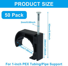 50 PCS 1″ Half Clamp Fixture Black J-Hook with Nail J Clamps For 1″ PEX Tubing/P