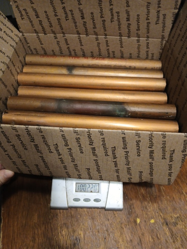 10 pounds of scrap copper Pipe Cut 11″ Long a mixture of 1″ – 2″ pipe.