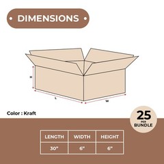30 x 6 x 6″ Long Corrugated Boxes, ECT-32 Brown Shipping/Moving Boxes 25/Bundle