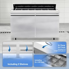 Commercial Refrigerator 48” Salad Sandwich Prep Table W/12 Pans Kitchen Bars 2D