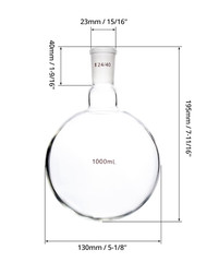 1000mL Round Bottom Boiling Flask 24/40 Single Neck Borosilicate Glass Flask Lab