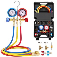 HVAC AC 3‑Way Manifold Gauge Set With 5ft Hoses R134a R12 R22 R502 Tool Kit