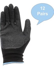 12 Pair Diesel Black Safety Gloves Latex Coated Grip Cut Resistant