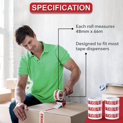 Clear Brown Parcel Tape Strong Packing Carton Sealing Tape 48mm x 66m Fragile