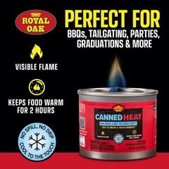 Royal Oak Canned Heat 12 Pack 2 Hour Chafing Fuel, Easy Open, Resealable, Non-Dr