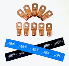 (10) 1/0 Gauge Copper Ring Terminals 3/8″ BLUE/BLACK Heat Shrink Tubing LUGS