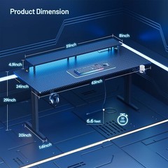 Gaming Desk with LED Lights & Power Outlet, Gamer Desk with Monitor Stand