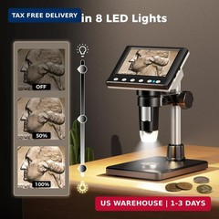 4.3 Inch LCD Digital Coin Microscope, 1000X USB Magnifier with 8 Adjustable LED