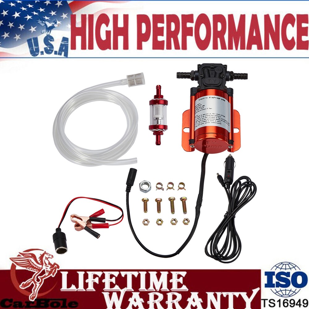 12V Electric Fuel Transfer Pump Kit For Gas Diesel w/ Hose Clips Cables 120GPH