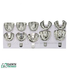 10 Pcs Solid Metal Dental Impression Trays Set Upper/Lower Edentulous Instrument
